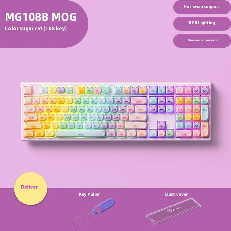 MG108B coloured candy cat mechanical keyboard with Bluetooth connectivity on desk