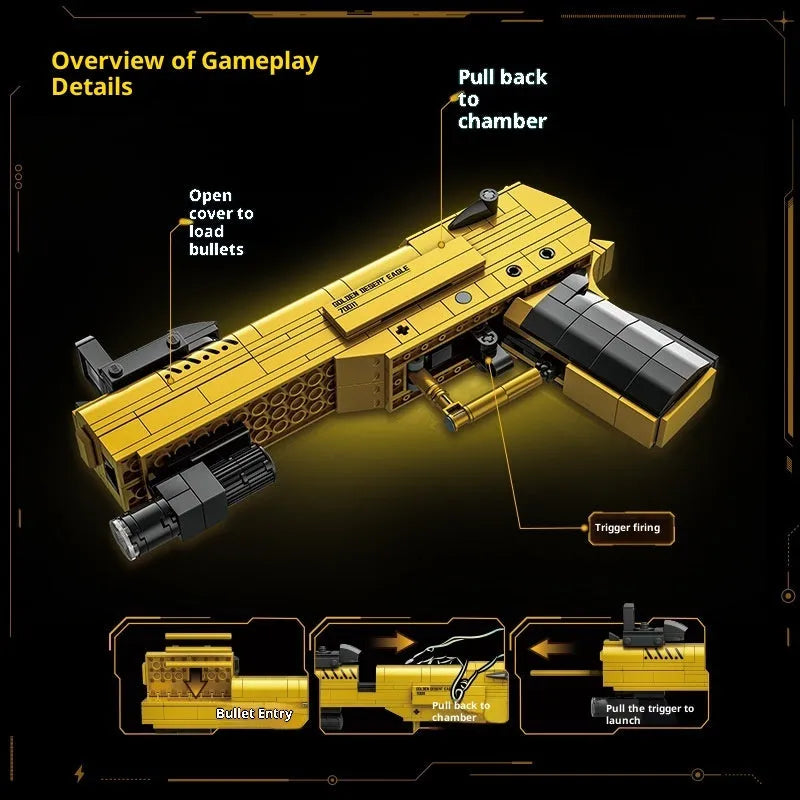 Children's educational gold sand eagle M416 rifle building blocks toy in colour box packaging
