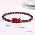 Natural garnet square bracelet with a carved purple sand and strawberry quartz Pixiu charm.