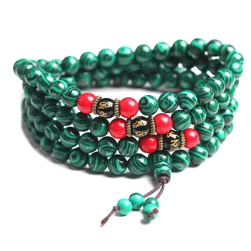 Turquoise coloured 108-bead bracelet with round synthetic stone powder beads