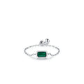 S925 sterling silver inlaid zircon ring with geometric chamfered square pattern and adjustable opening