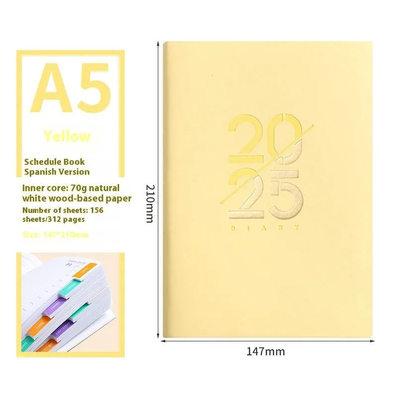 A5 daily planner with soft faux leather cover open to show Dorian paper pages