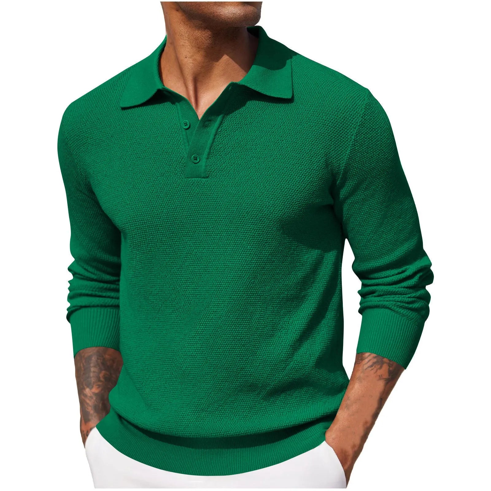 Men's solid colour long-sleeved polyester top in wine red, casual style, autumn wear