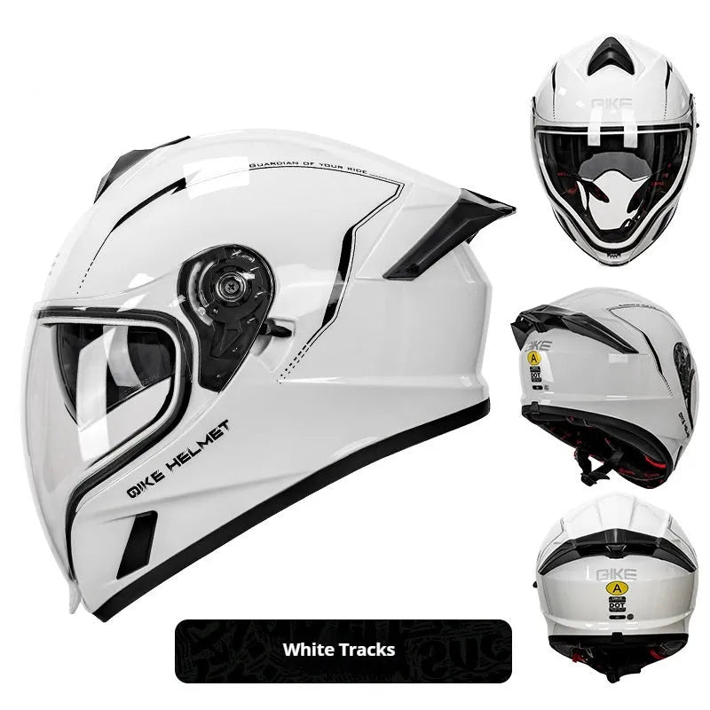 Double Lens Big Tail Motorcycle Helmet ABS Material Adult Full Face Motorbike Helmet Available in White Track Metal Gray Blue Mech Bright Black Beast Countless Micro Calories Matte Black Yellow Track Chameleon Sizes M L XL 2XL