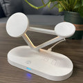 Black and white 3-in-1 wireless charging station for phone, Apple Watch and AirPods with USB port