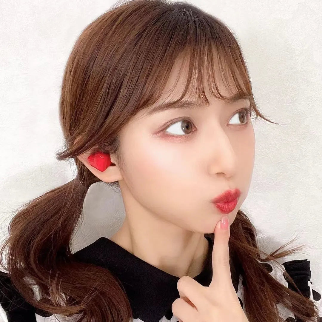 Heart-shaped wireless Bluetooth headphones in Chinese red colour with in-ear design