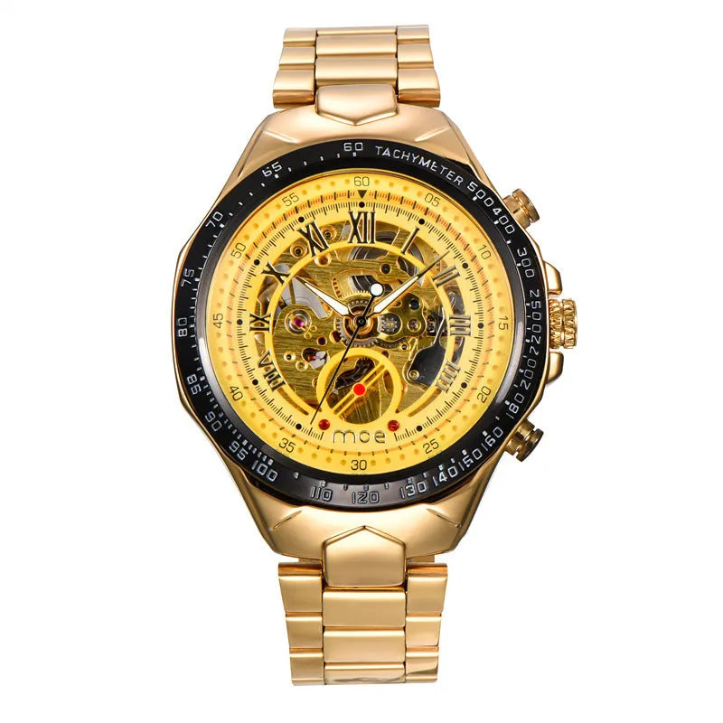 MCE men's mechanical watch stainless steel skeleton dial explosion proof self-winding wristwatch