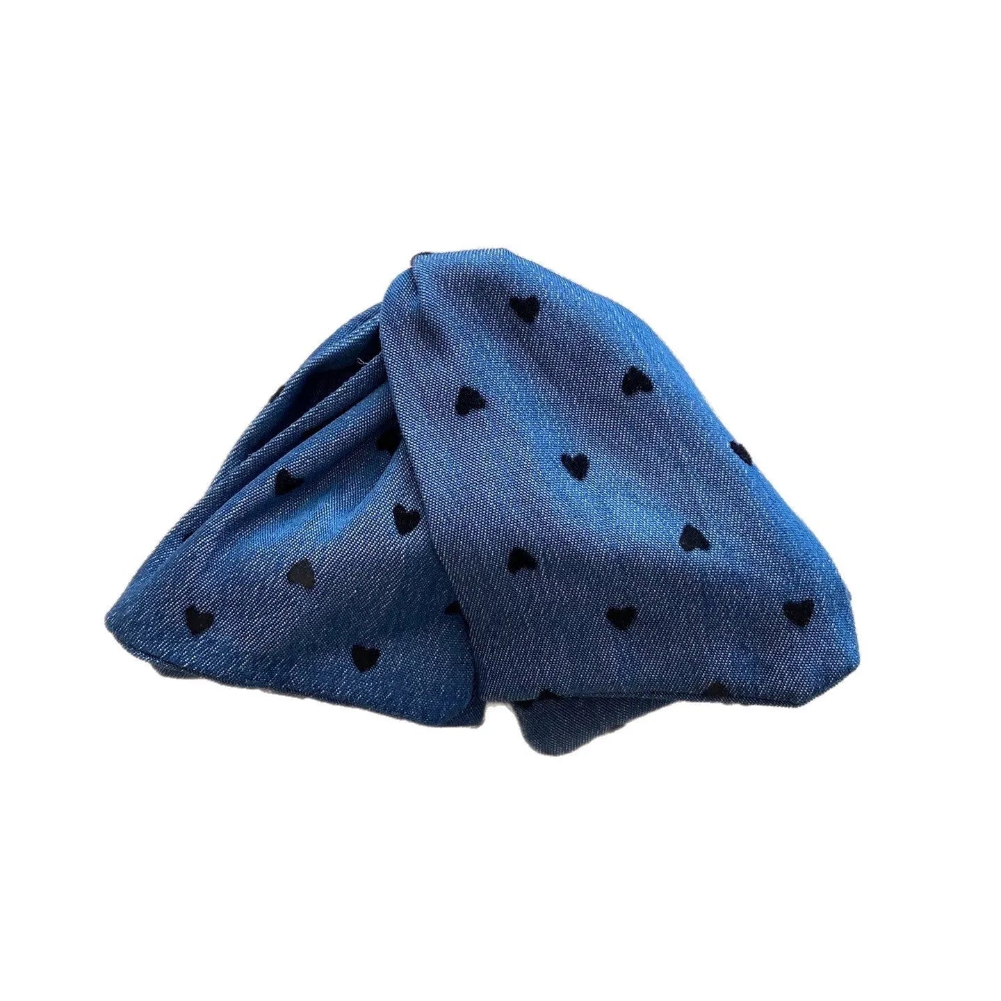 Handmade plastic hairpin with fabric and acrylic decorative elements and triangular grip