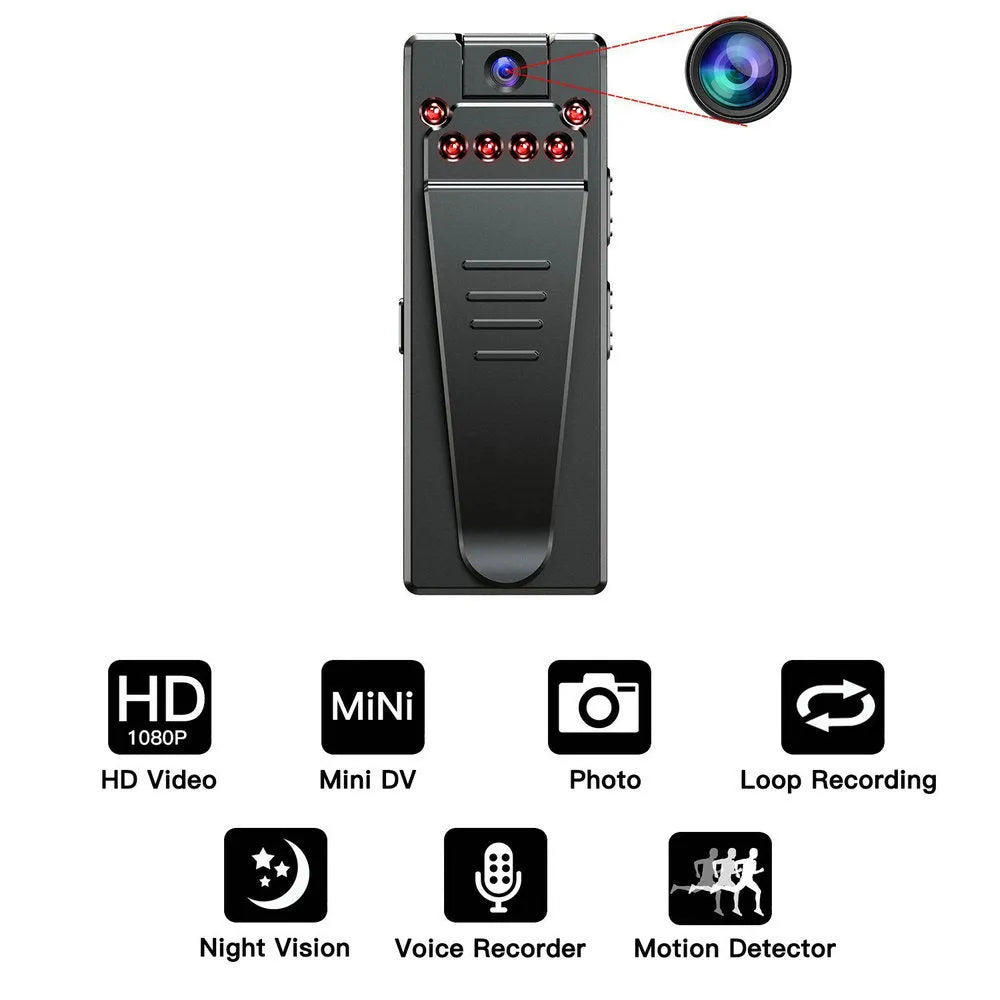 Black 1080p HD DV home camera with rotation capability and night vision