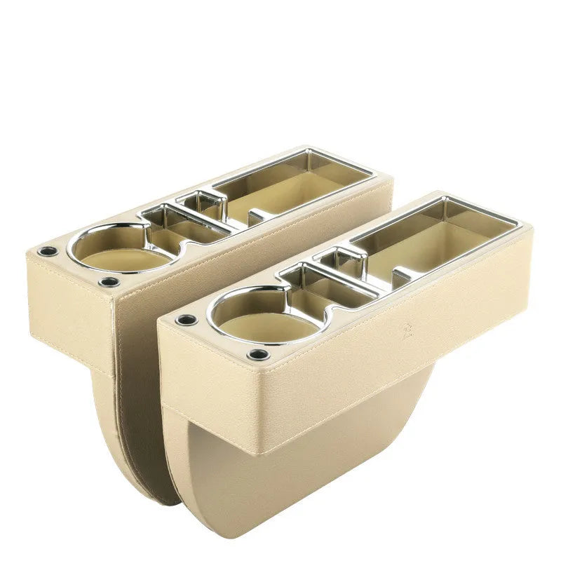 Car seat gap storage box in leather and plastic, filled gap organiser, available in black brown or apricot