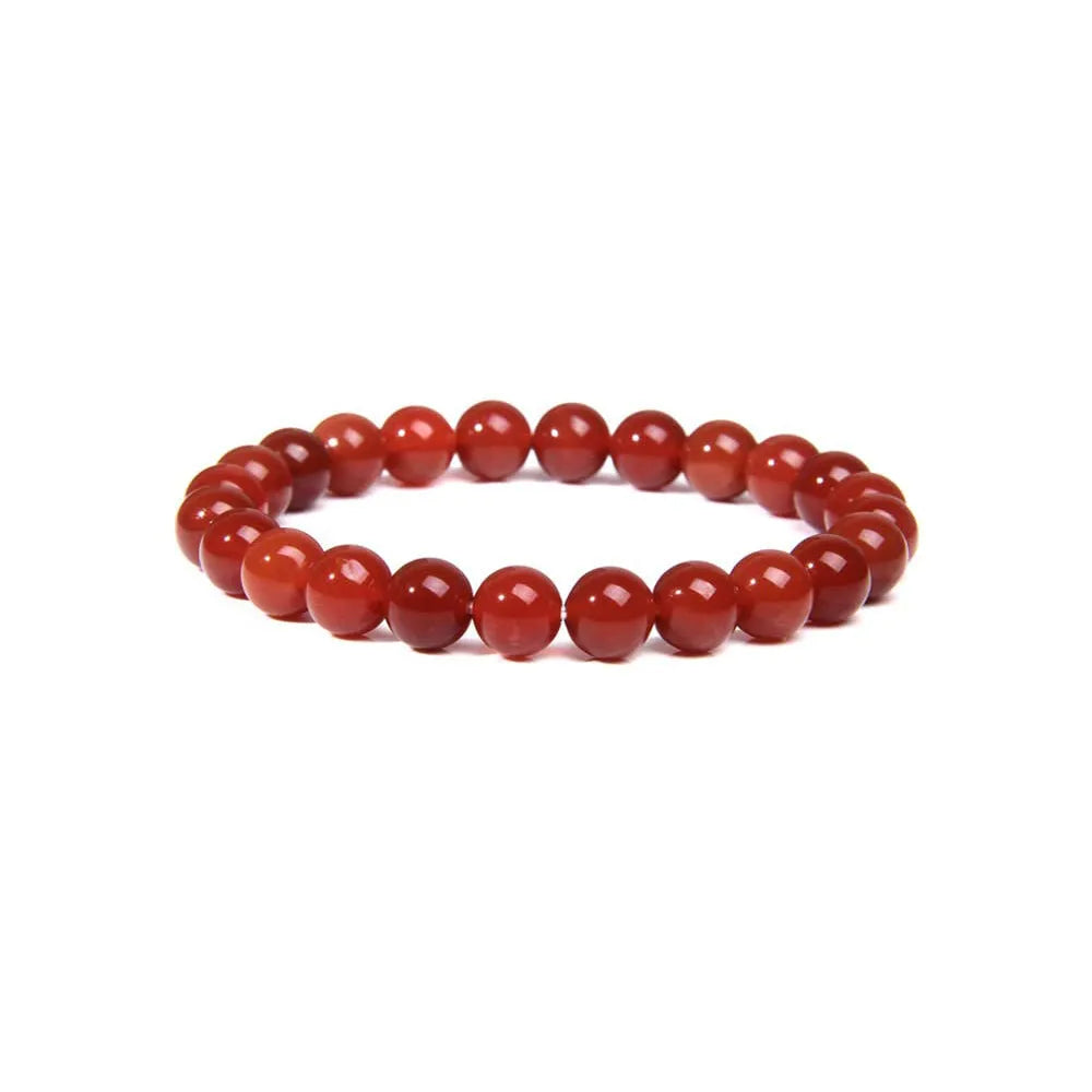 Handmade 8mm natural stone bead bracelet in geometric shape on a wrist, showing agate and gemstone colour options.