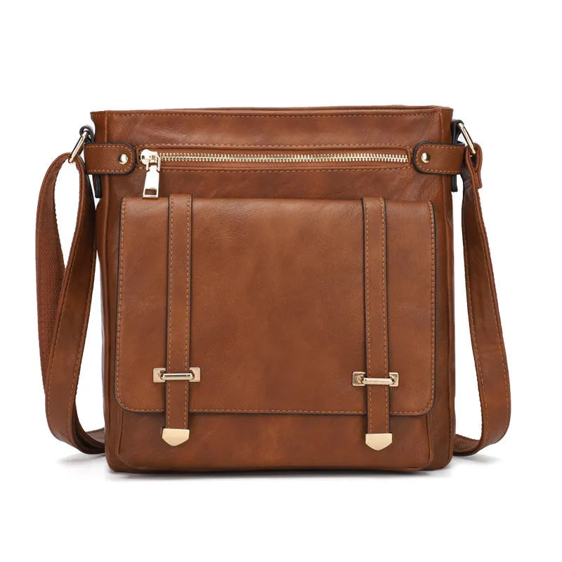 Women's large capacity PU crossbody bag, square vertical business commute style with single shoulder strap and slit pocket