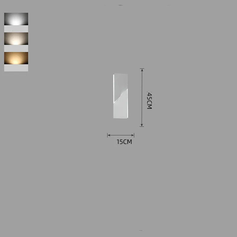 Modern iron wall lamp with rectangular panel in Nordic style, showcasing dimmable lighting.