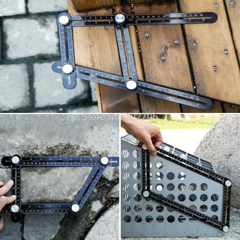 Aluminium alloy four-sided ruler with inch and centimetre markings used as a layout template tool