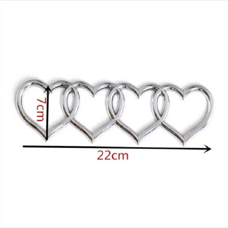 Love series modified heart-shaped body sticker with four ring tail in electroplated silver, 22 cm length