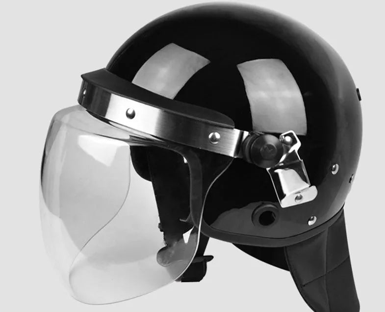 Black polycarbonate special riot helmet for outdoor security use, one size