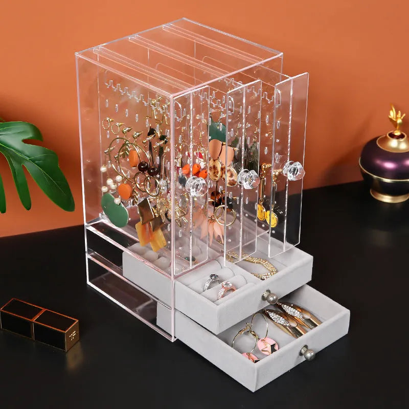 Acrylic cosmetic storage box in white, 13.5 x 13 x 24.7 cm plastic makeup organiser