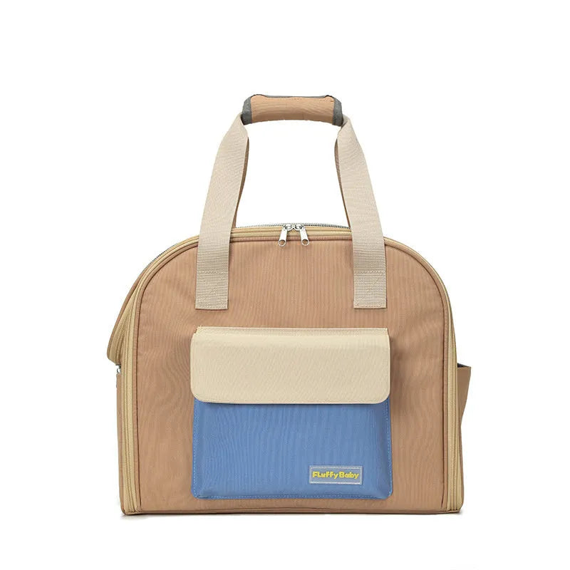 Grey nylon foldable pet travel backpack with pull-rod and 50-60 litre capacity