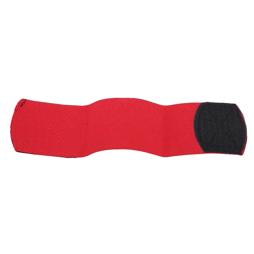 Elastic rubber football shin guard fixing belt showing red, blue, black and white colour options