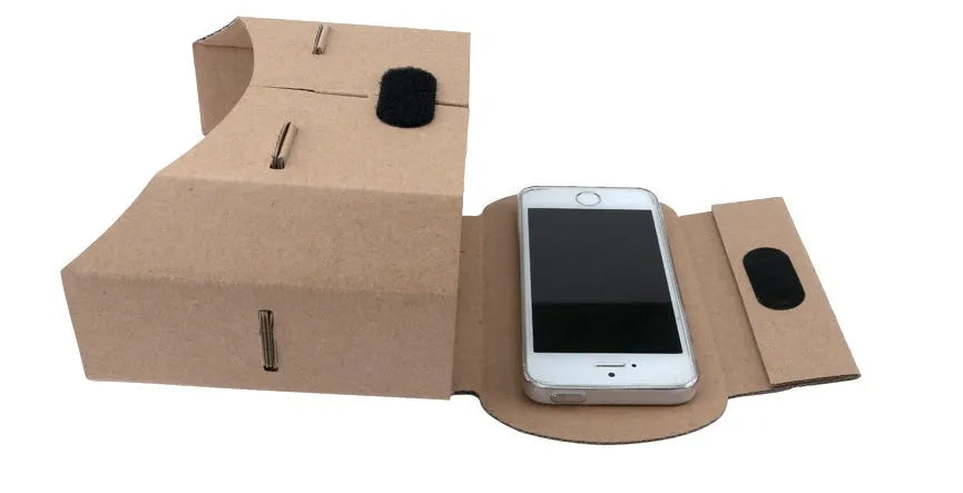Cardboard virtual reality glasses for smartphones with photo colour design.