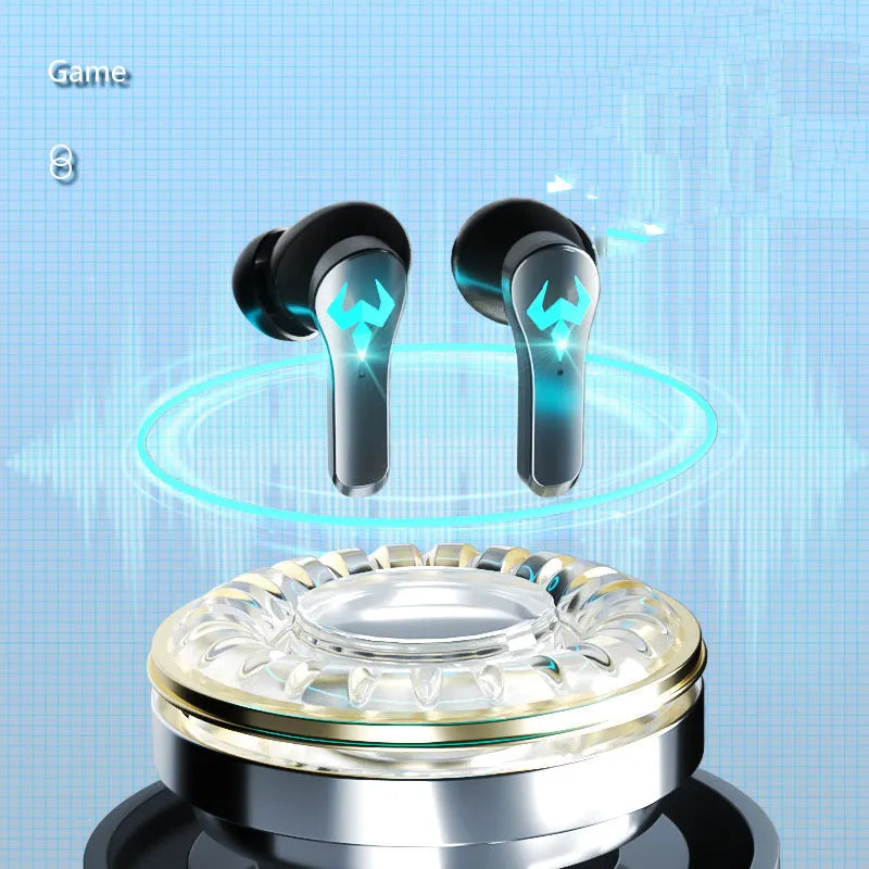 Black wireless Bluetooth in-ear sports gaming headset with noise-cancelling technology
