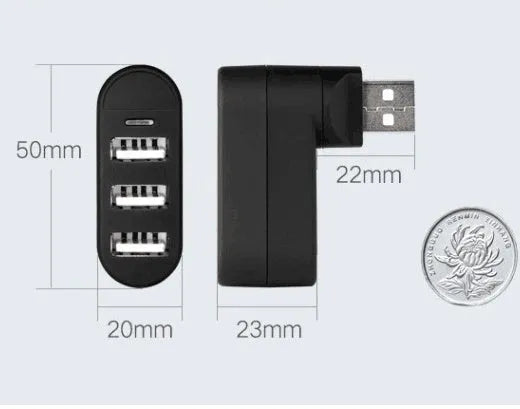 USB 2.0 multi-port hub splitter in black or white colour with spin-design