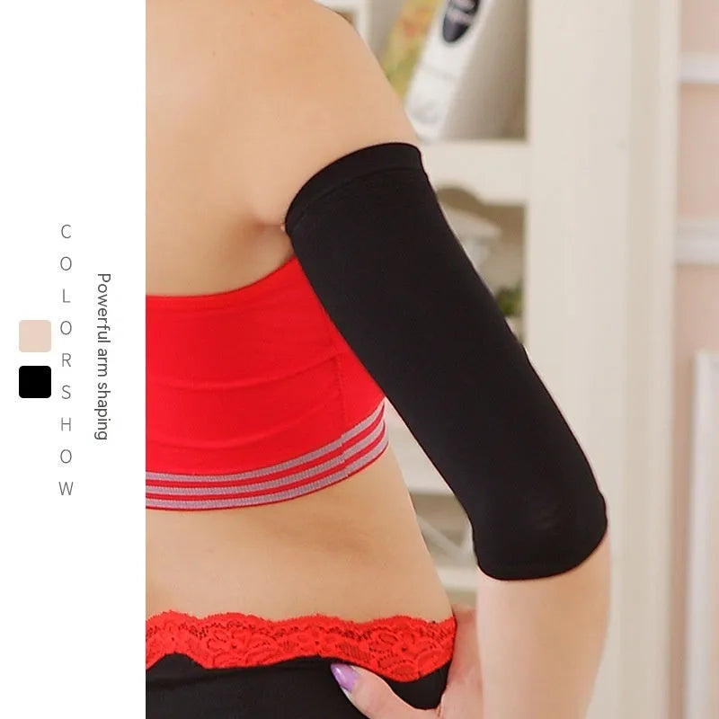Women's black and skin colour shaping arm sleeves made from nylon blend fabric for year-round wear