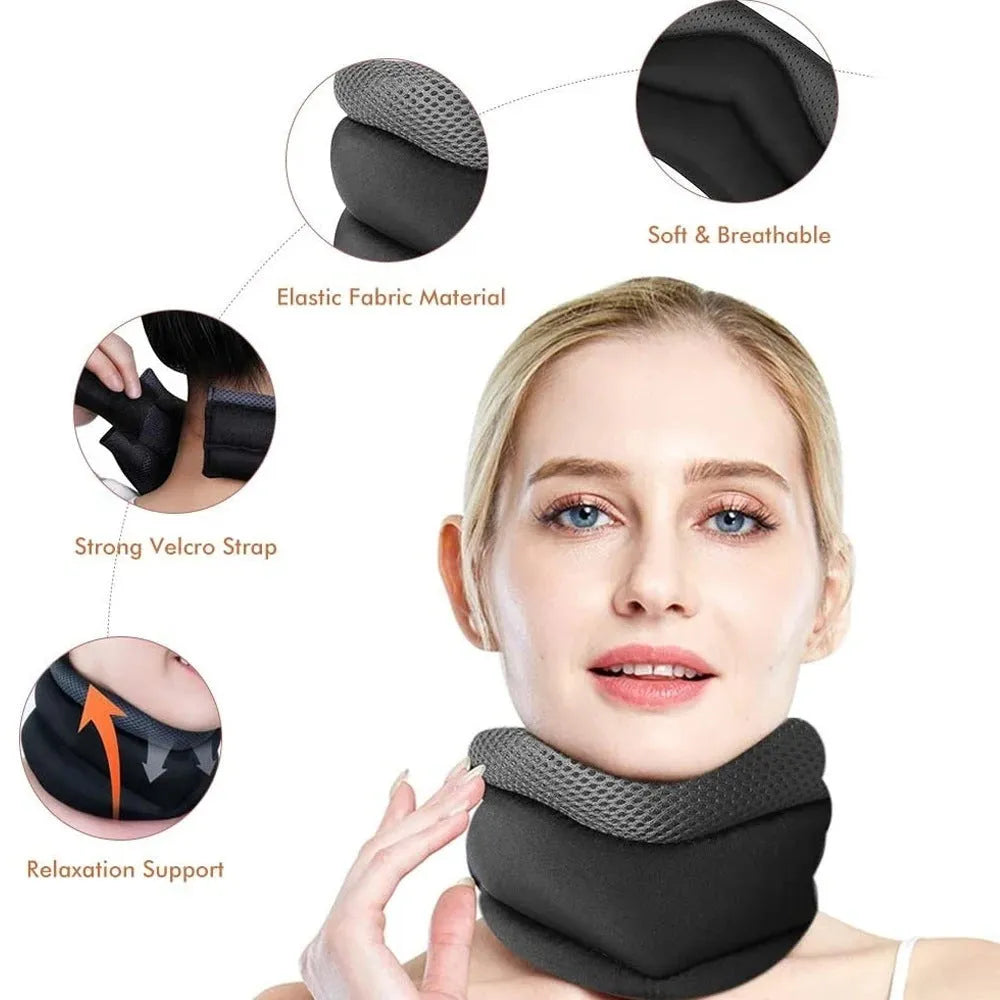 Black upgraded foam cervical collar neck brace, 40cm adjustable free size with lower jaw support