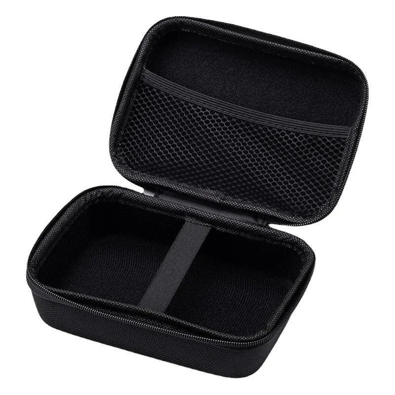 Grey composite material data cable storage bag with rope handle, 17x12x7cm, for organising cables and accessories