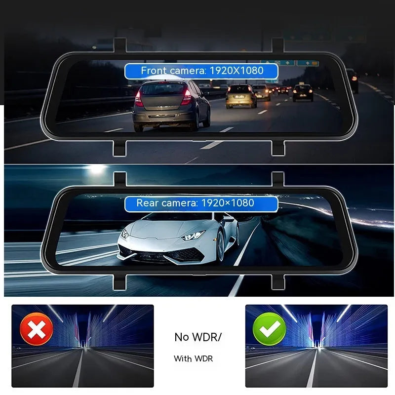 Black 9-inch universal car GPS navigation system with touch screen and dual camera recording