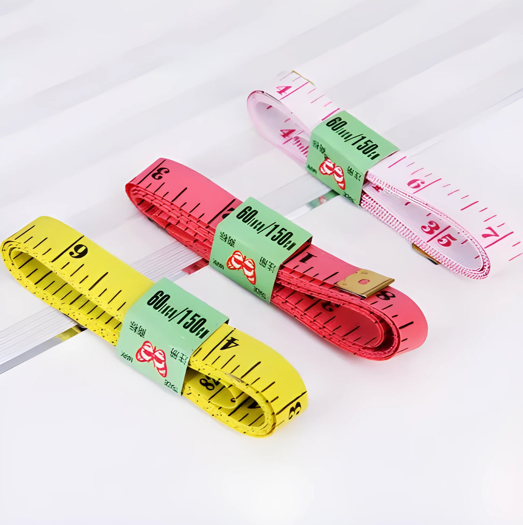 Flexible fibreglass sewing rule 150 cm with centimetres and inches, metal tips, multicolour 4 pack