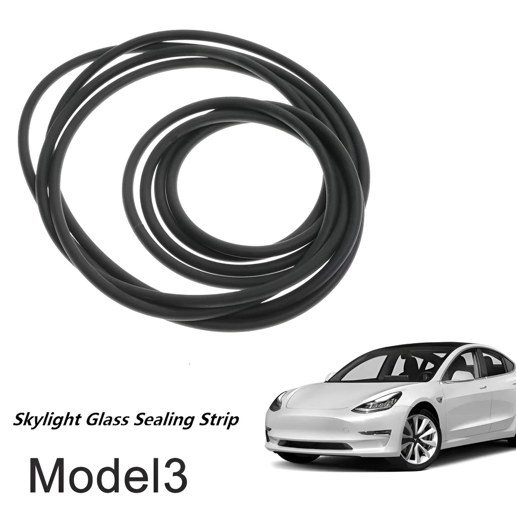 Tesla Model 3 black silicone sunroof seal 285 cm length on white background