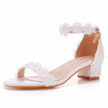 White square heel sandals with beaded shallow mouth and PU upper, shown in 4cm and 9cm heel options