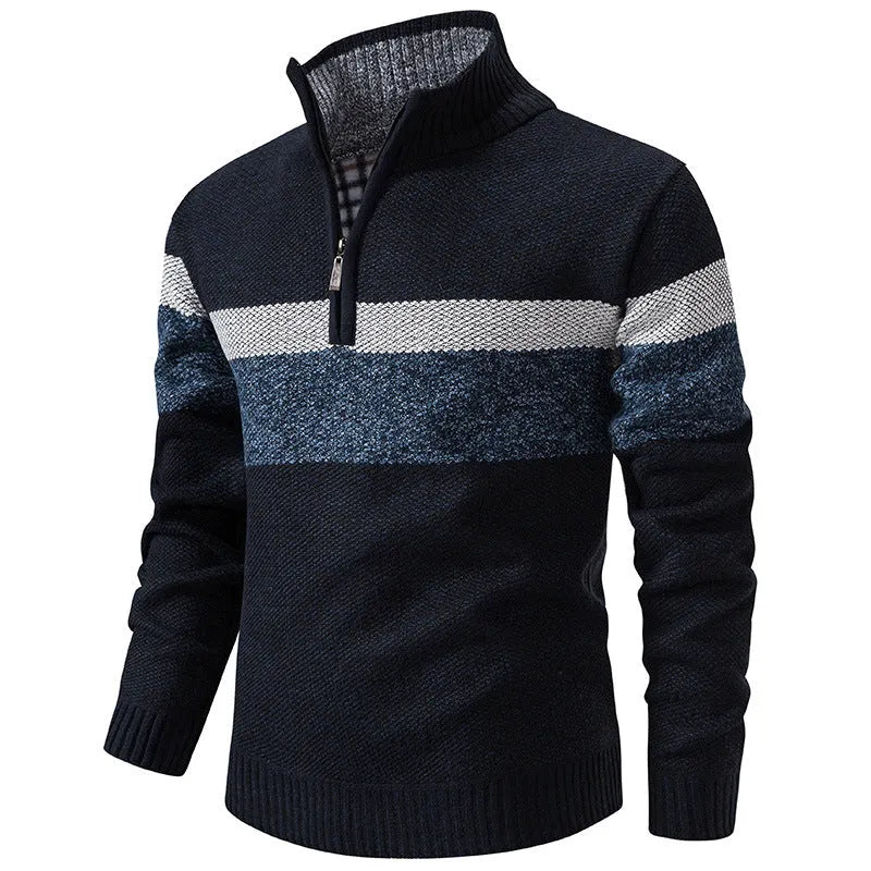 Stand-collar warm knitted sweater pullover in 5029 purplish blue for plus size women