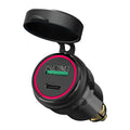 Black European DIN USB car charger with dual ports, blue light, 54W output, for 12-24V vehicles