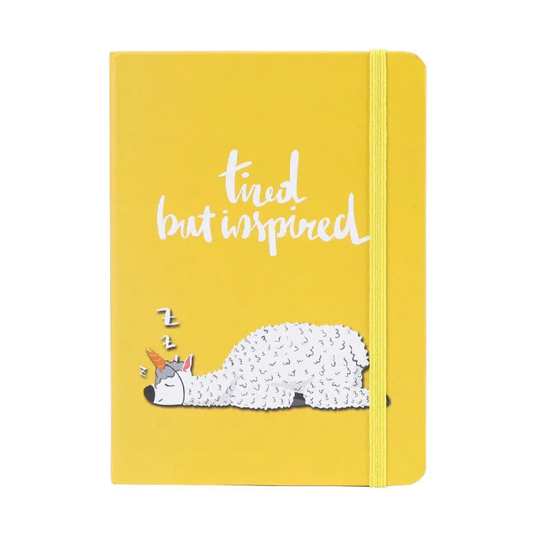 Alpaca cartoon design notepad showing paper cover, available in A5, A6, and A7 sizes