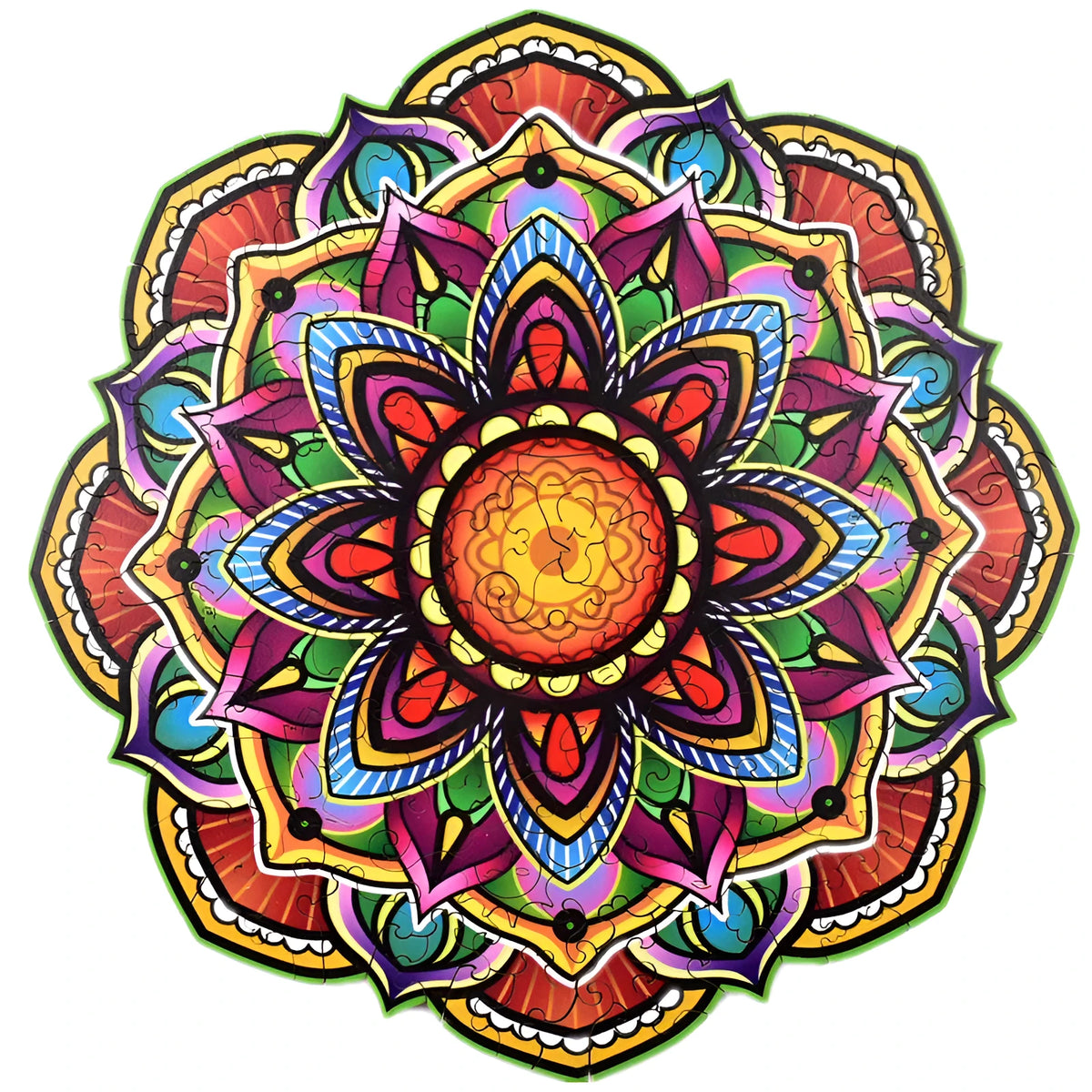 Mandala irregular wooden puzzle pieces with colour box packaging, available in A3 A4 A5 sizes