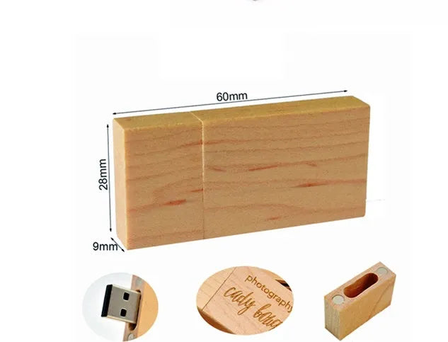 USB 3.0 wooden U disk 32GB flash drive in khaki colour with large square wooden box