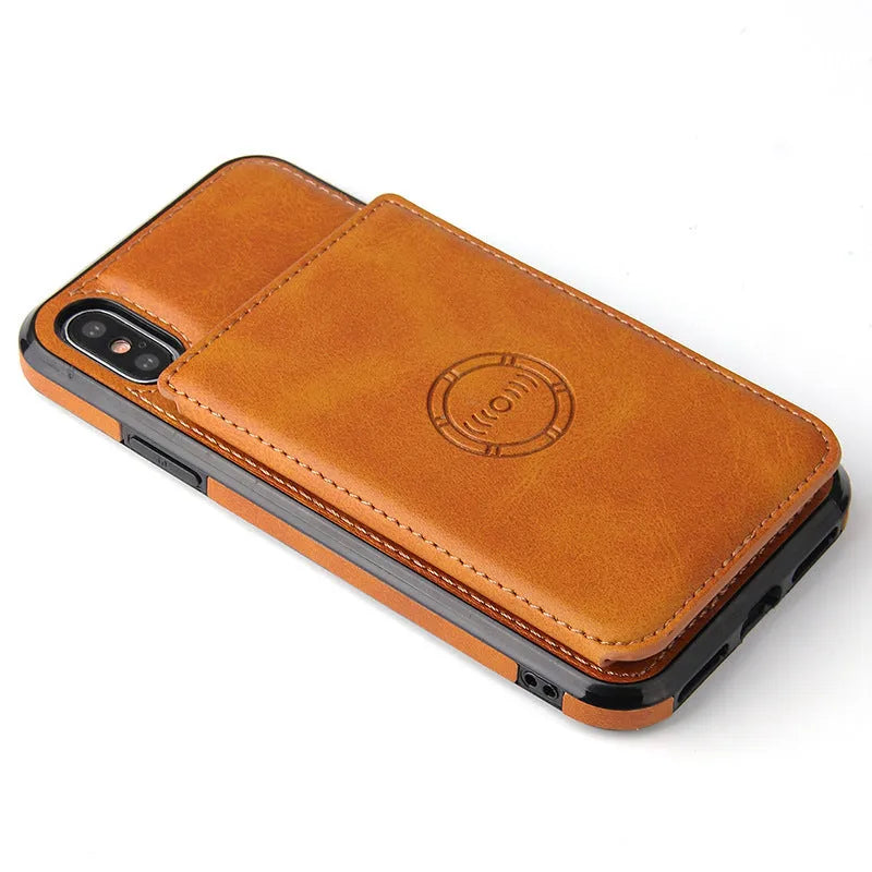 Imitation leather iPhone card wallet case in a solid colour, shown as a back cover.