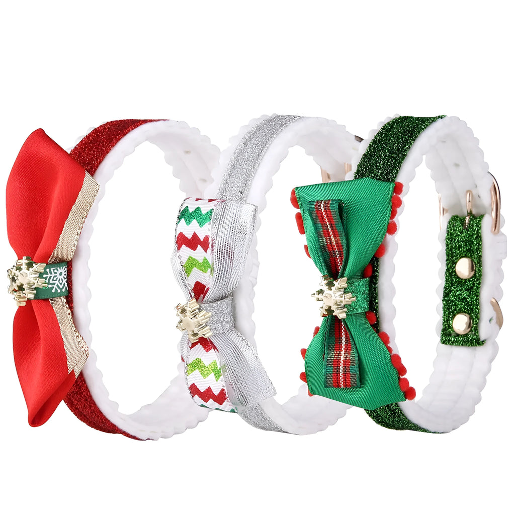 Christmas cat collar in colour grid pattern red green silver on PU material adjustable 25-32cm