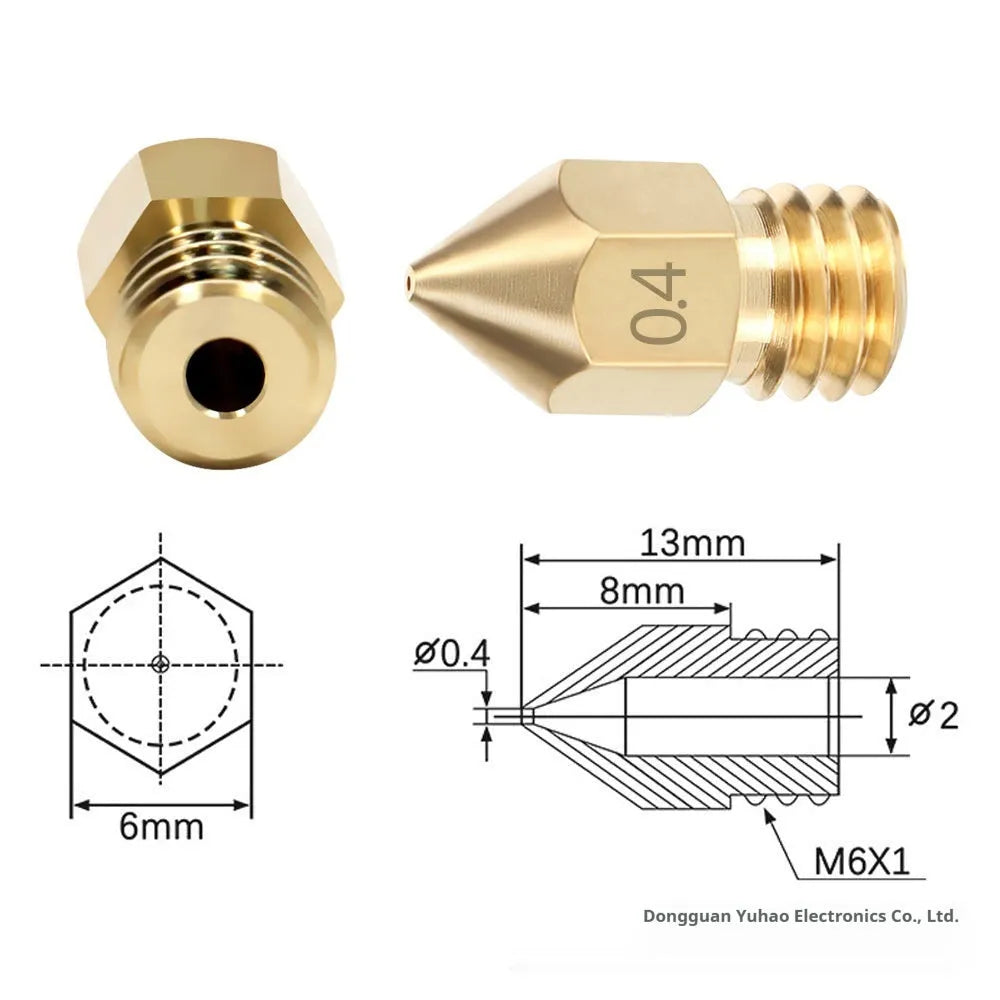 MK8 brass 3D printer nozzle and stainless steel cleaning pin set on a white background.