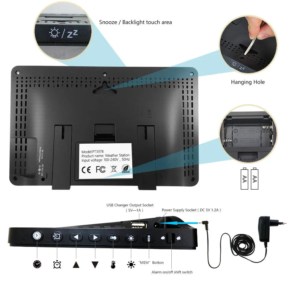 Radio controlled alarm clock with perpetual calendar black LCD display
