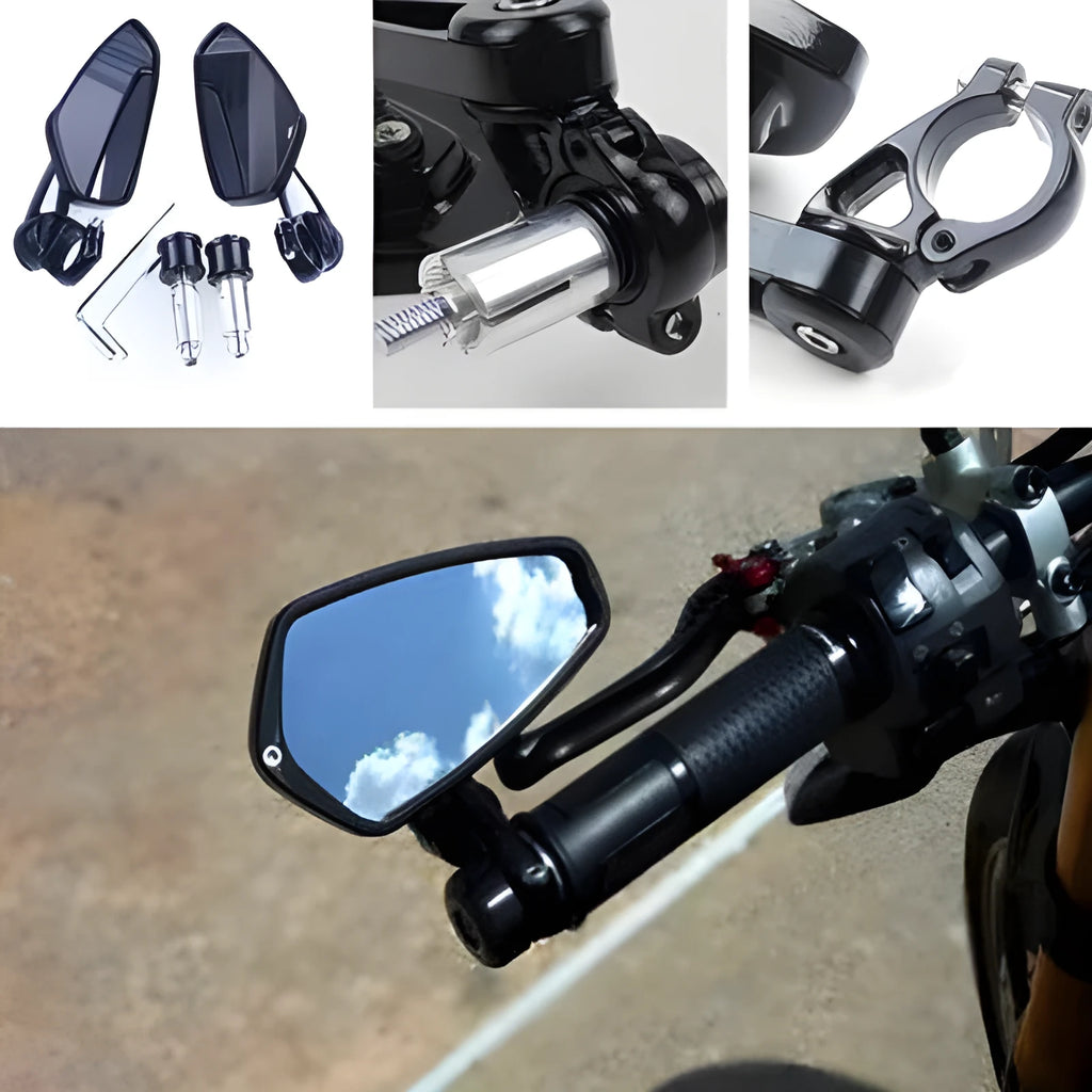 Black aluminium alloy motorcycle retrofit mirror with blue glass for 22mm handlebars