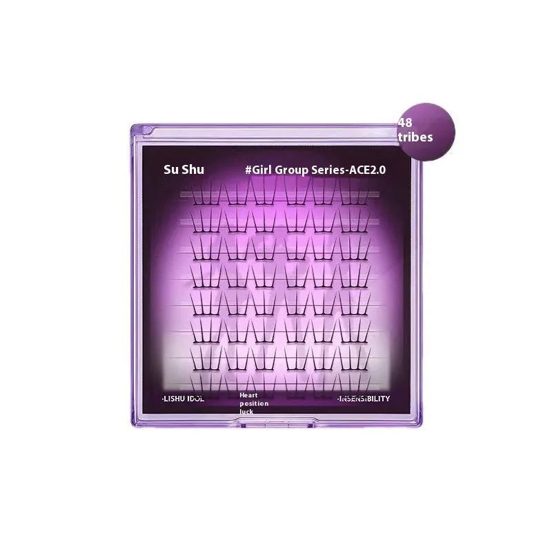 Reusable false eyelash clusters in package with tweezers and glue for application