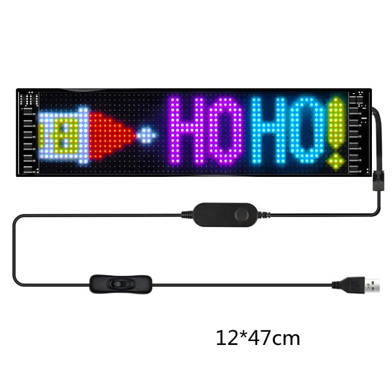 Programmable LED car sign with full-colour display showing custom text message