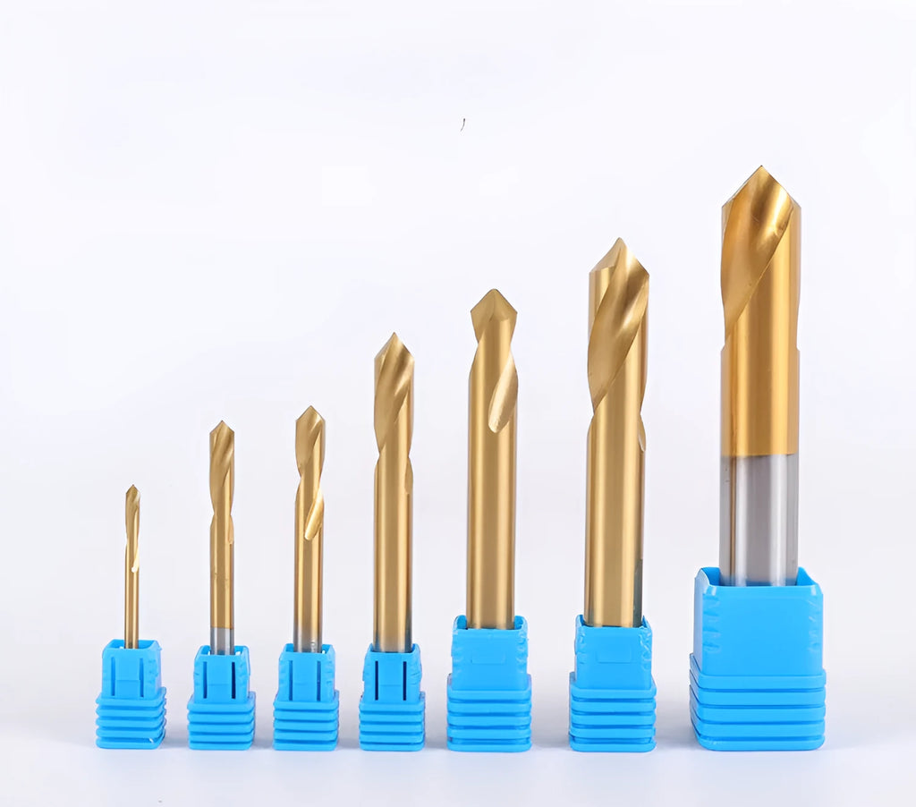 Cobalt HSS spot drill with titanium coating, straight shank, sizes 3-20 and M3-M20x90