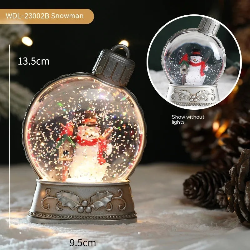 Set of four battery-operated LED Christmas flame light decorations: Old Man, Snowman, Kids Tree, and Angel plastic crafts.