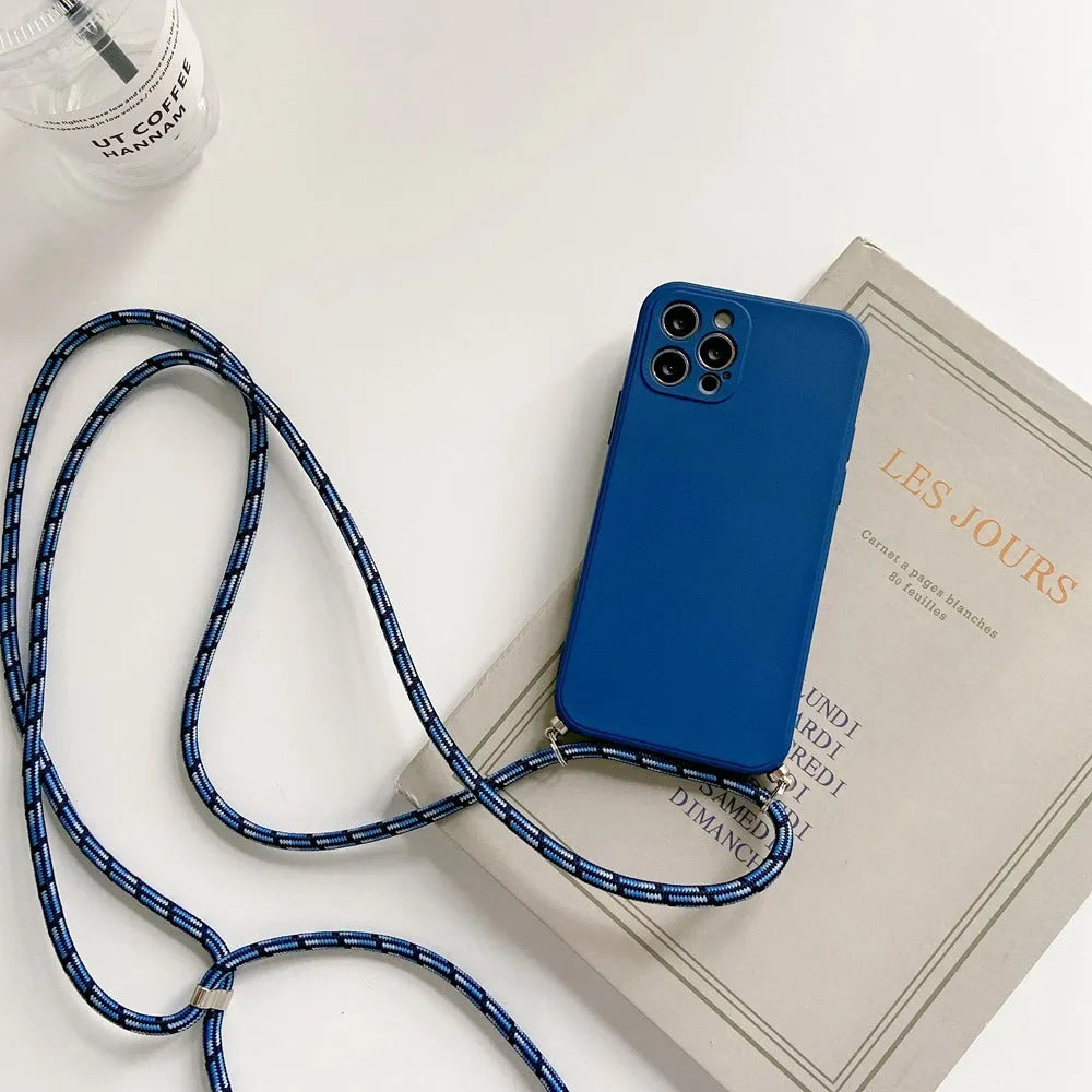 TPU phone case with lanyard and crossbody cord in black, fits Apple iPhone 12 13 14 Pro Max