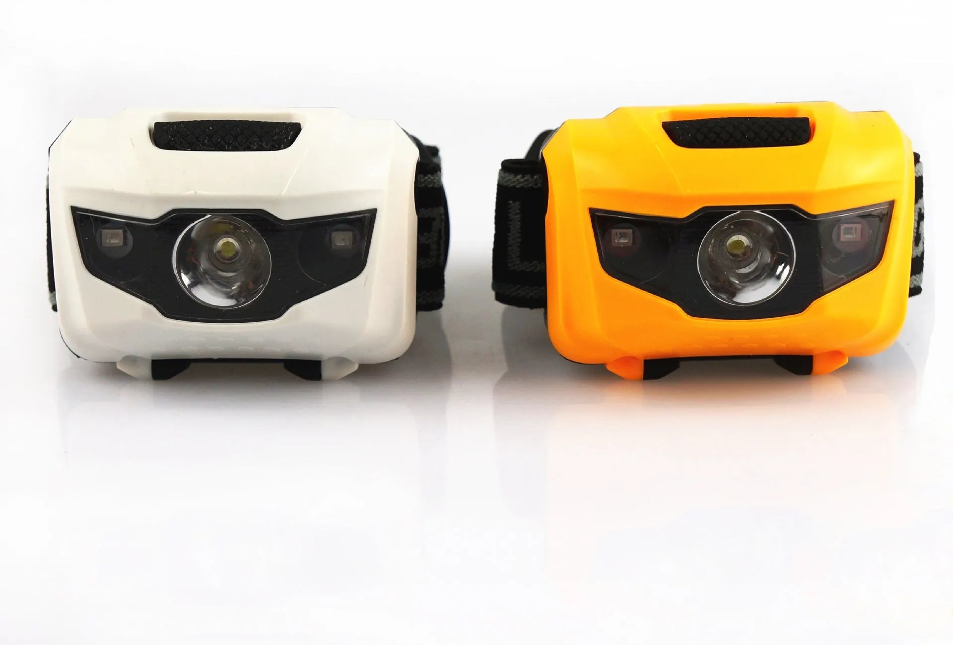 Waterproof head torch with white and red LEDs, shown in black colour option.