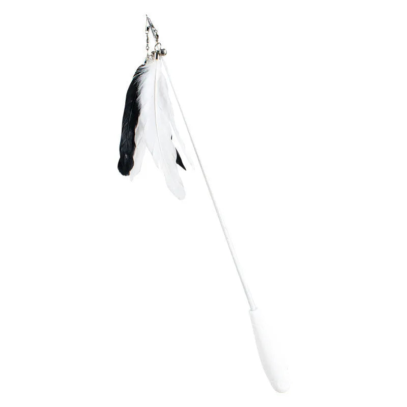 Telescopic cat fishing rod toy extended to 80cm with removable goose feather attachment and integrated bell